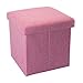 INTIRILIFE Puff Baúl Plegable 30x30x30 cm in Rosa Cereza - Taburete Almacenaje Tapizado de Textil Tela Óptica Lino per Almacenamiento y Reposapiés - Asiento Silla Tejido Banqueto