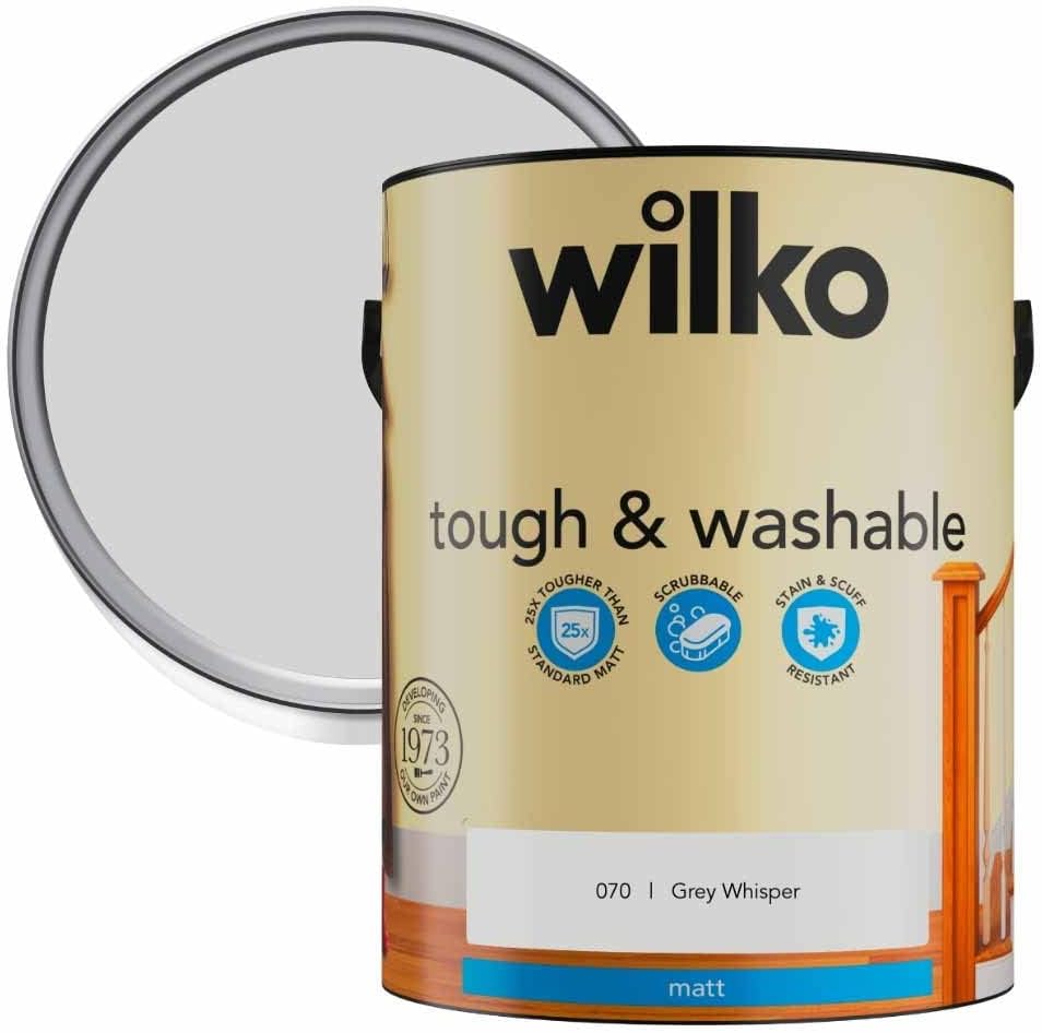 wilko Tough & Washable Grey Whisper Matt Emulsion Paint, Hardwearing