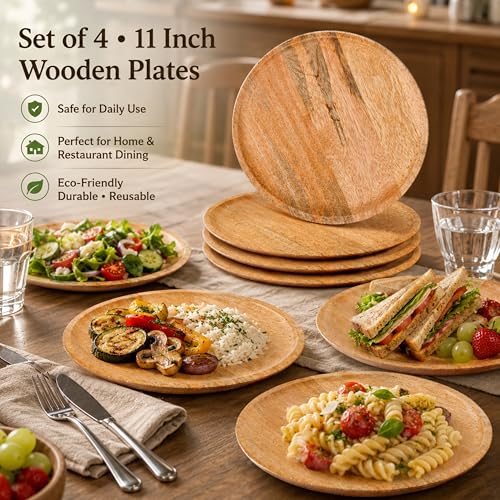 Platos decorativos de madera Alpha Living Home 11" pack 4 miniatura 5