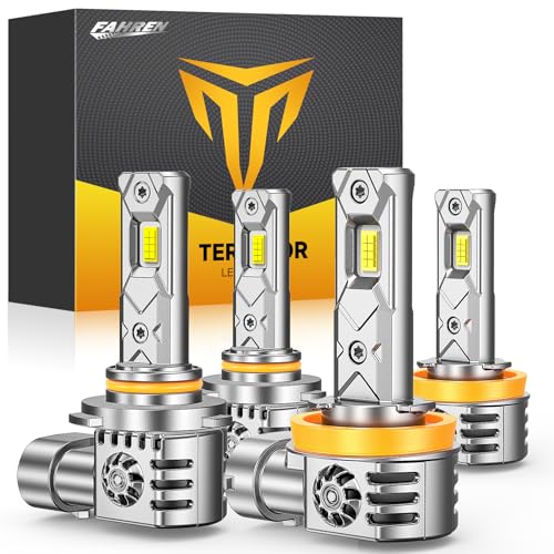 FAHREN 2025 Upgraded H11/H9/H8 9005/HB3 𝐋𝐄𝐃 Bulbs Combo, 𝟏𝟎𝐗 𝟏𝟎𝟎,𝟎𝟎𝟎𝐋𝐌 Ultra Brighter H11 9005 Fog Lights or Off-Road Use, 1:1 Size 6500K White Plug N Play, Pack of 4