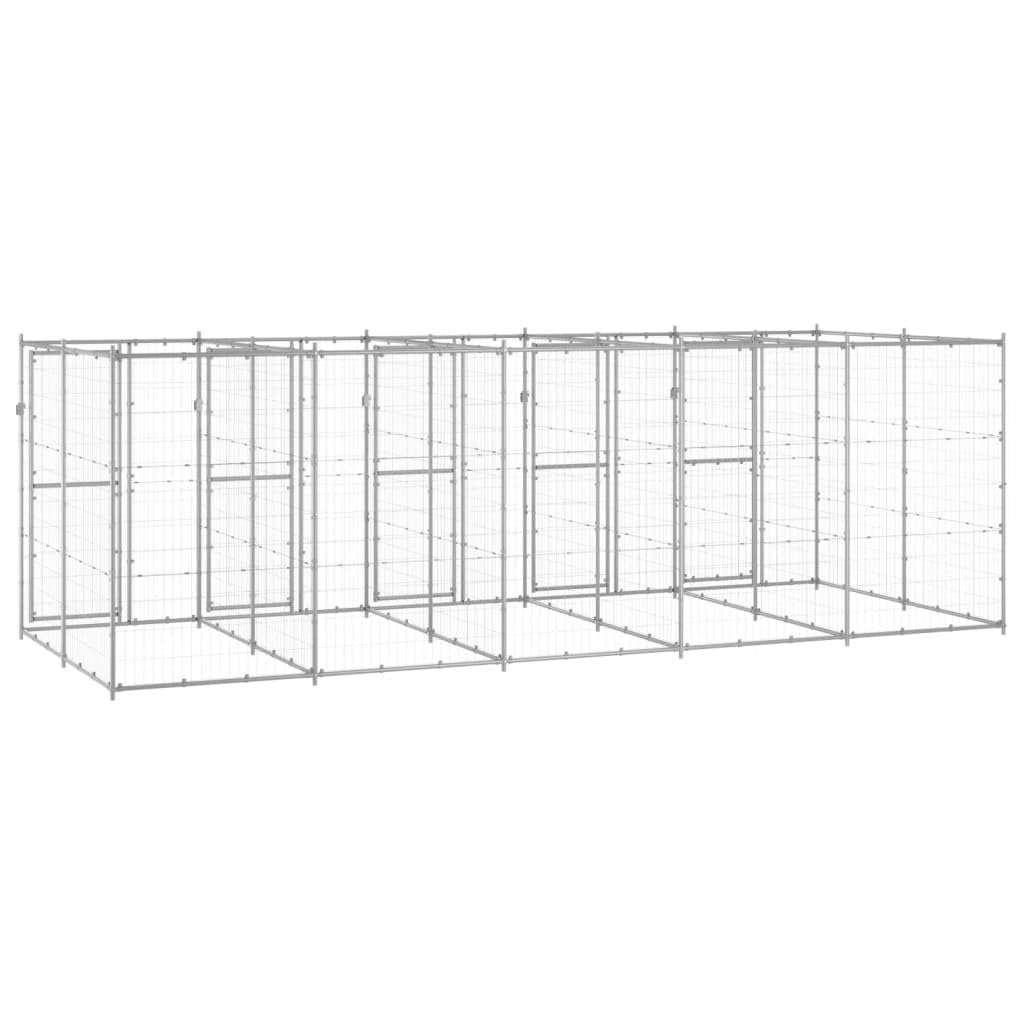 Verzinkter Stahl Hundezwinger 12,1 m², Außengehege mit Maschengitter, verschließbarer Klapptür, 550 x 220 x 180 cm, für Garten und Hof