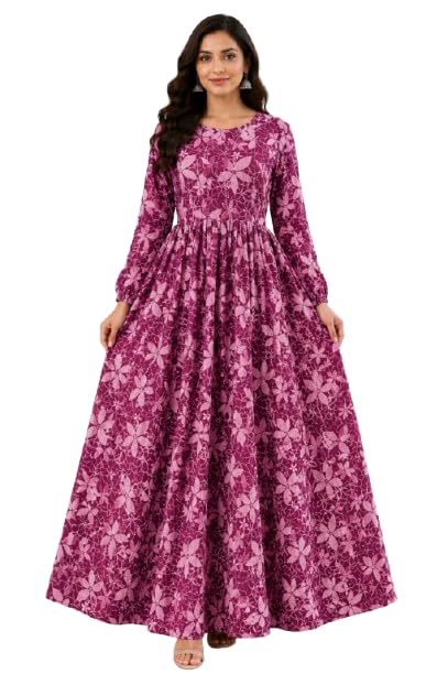 Brown Georgette Printed Anarkali Gown Lightweight & No Transparency Full Sleeve Flared Gown Dress Elegant Floral Print Casual, Party-picture-16