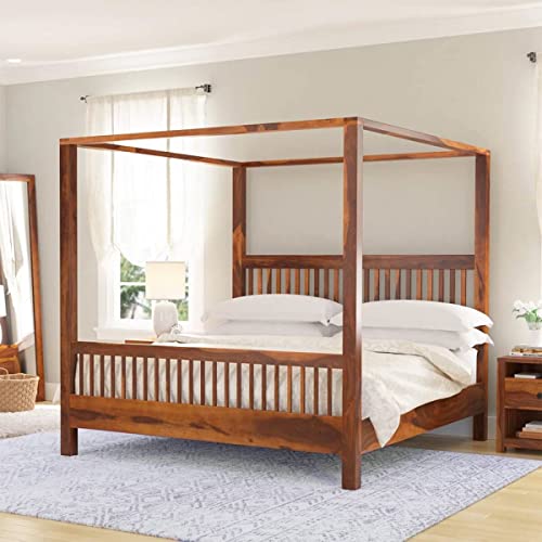 Woodmart Furniture Solid Sheesham Wood Poster Canopy Bed Without S...