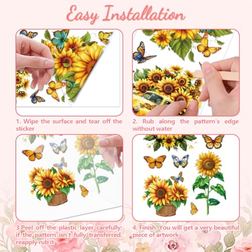 Peacoblue Rub on Transfers for Crafts 3Pcs Butterflies and Sunflowers 15cmx30cm - Image 3