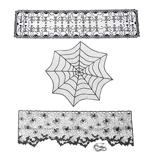 3pcs Halloween Lace Spider Web Stove Towel Tablecloth Lampshade Set Pet Supplies