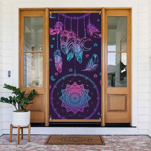 Dreamcatcher Feathers Moon Door Cover Backdrop Wall Decor Banner Wall Decoration Sign For Front Door Window Wall