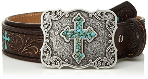 M&F Western Products Girls Brown Belt with Turquoise Cross Buckle Brown 24