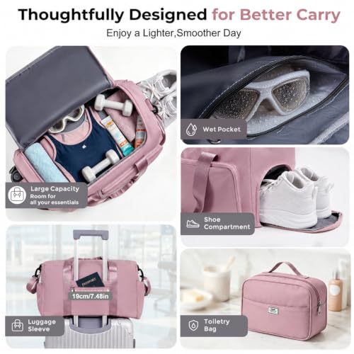 Image of FIORETTO Women's Gym Duffle Bag with Shoes Compartment, 30L Capacity, Ideal for Travel, Gym, Sports, Duffel, Weekender