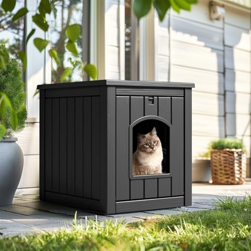 Bed Bath & Beyond Waterproof Resin Cat House for Indoor and Outdoor Black
