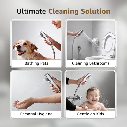 Image of Amazon Basics Health Faucet for Bathroom, Chrome Coated ABS Plastic Body with 1 Meter Stainless Steel Flexible Hose Pipe and Wall Hook, Silver, Jet Spray for Toilet