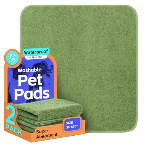 Image of Washable Pee Pads for Dogs, Extra Large Reusable Dog Pee Pad, Waterproof Pet Mat, Dog Playpen Mats for Puppy Training Whelping Playpen Pads, Green, 36x36 inch