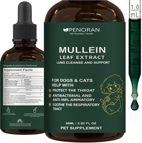 Cough Relief Mullein Drops for Dogs & Cats Kennel/Dry/Wet Cough Hoarseness Seasonal coughing Easy Breathing Lung Cleanse Better Lungs Soothes Throat - Natural & Efficient