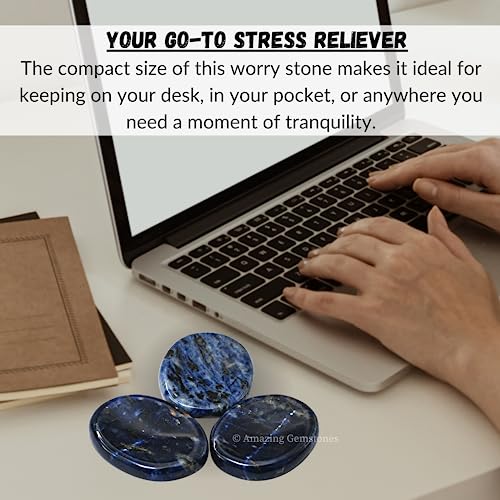 Image of Amazing Gemstone Sodalite Worry Stone Crystals and Healing Stones - Worry Stones for Stress Relief Gifts - Piedra Crystal Fidget for Meditation, Calming, Relaxation