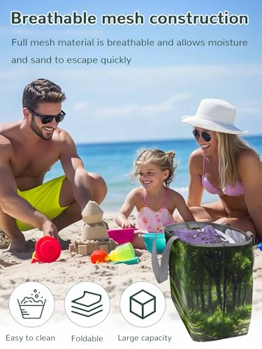Beach Bags Women Mesh Tote Bag Summer Countryside Tree Path Toy Grocery Pool Bag with Pockets for Travel/Picnic/Shower2