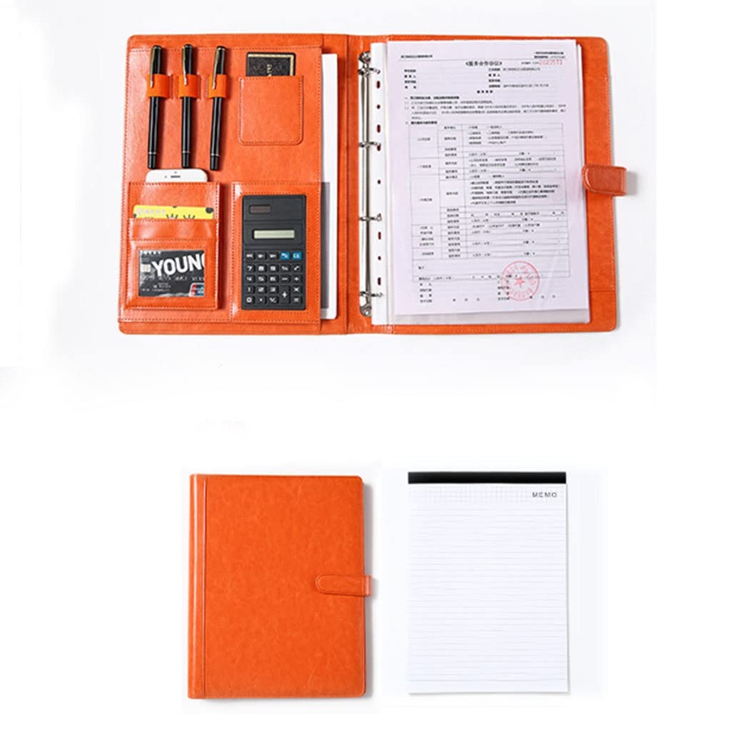 Cartella Appunti Cartella for conferenze Custodia da scrittura Cartella for documenti Raccoglitore ad anelli in pelle A4 for documenti di conferenza, professionisti e studenti(Orange,Computer)