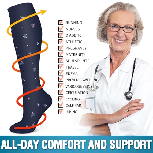 Image of 6 Pack Copper Compression Socks for Women and Men Circulation-Best Support for Medical,Running,Nursing,Athletic