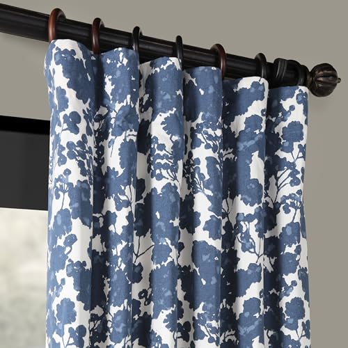 Image of HPD Half Price Drapes Printed Floral Curtains 84 Inches Long Luxury Cotton Curtains (1 Panel) Room Darkening Window Curtains for Bedroom & Living Room, 50W x 84L, Floral Blossom Blue