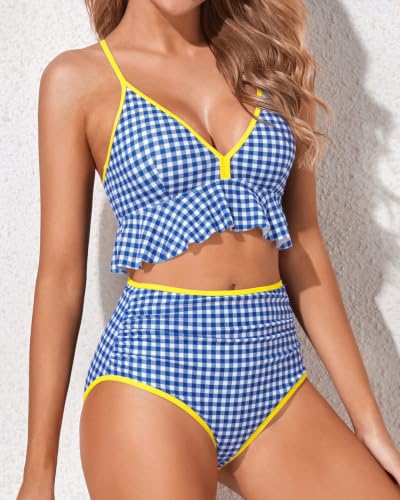 Image of Women Ruffle Bikini Set High Waisted Tummy Control Two Piece Swimsuits