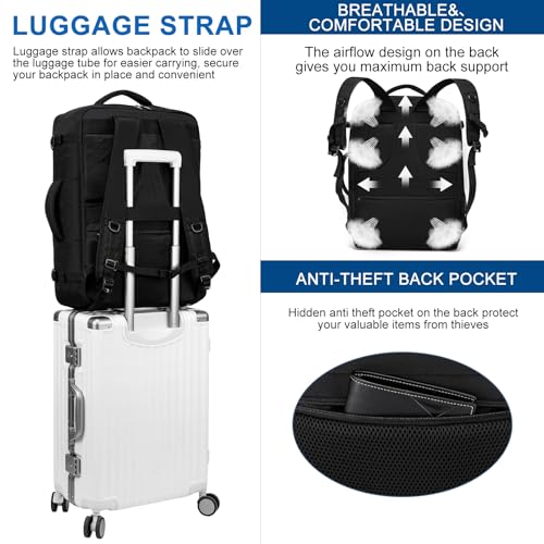 ENZOSUM Handgepäck 55x40x20 Handgepäck Rucksack 55x40x20 für Flugzeug 44L Groß Reiserucksack 17-Zoll-Laptop Rucksack für Herren Damen,Schwarz