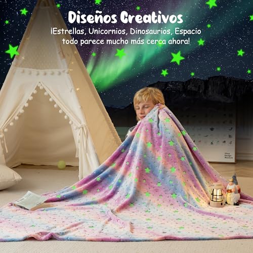 Miniatura 4 de Winthome Manta Infantil Súper Suave-Manta Para Niños Brilla En La Oscuridad, Manta De Bebé Franela Acogedora Para Niñas Y Niños, Navidad, Regalo, Blanket Para Todas Las Estaciones Estrellas,120x150cm