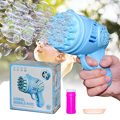 TECHSHARE Bazooka Bubble Gun for Kids 23 Hole Bubble Machine Handheld Blower Toy with Bubbles Solution for Toddlers Ages 3 4 5 6 7 8 Bubble Blaster Party Favors Birthday (Blue)