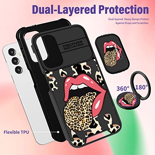 Funermei for Samsung Galaxy A14 5G Case with Ring Stand, Leopard Print | Silde Camera Protection,Dual-Layer Hard PC Protection, Cute Girly Phone Cover for Women Girls - image 6
