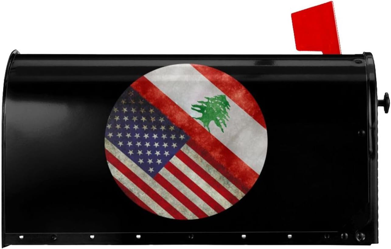 Retro America and Lebanon Flag Magnetic Mailbox Cover 25.5x21 in Home Decor Mailbox Cover