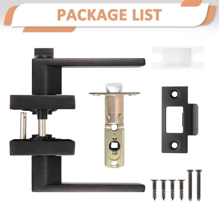 Miniatura 7 de Priobrico - Manija de puerta interior de bronce aceitado con cerradura de privacidad para dormitorio, pomos modernos para puerta de baño