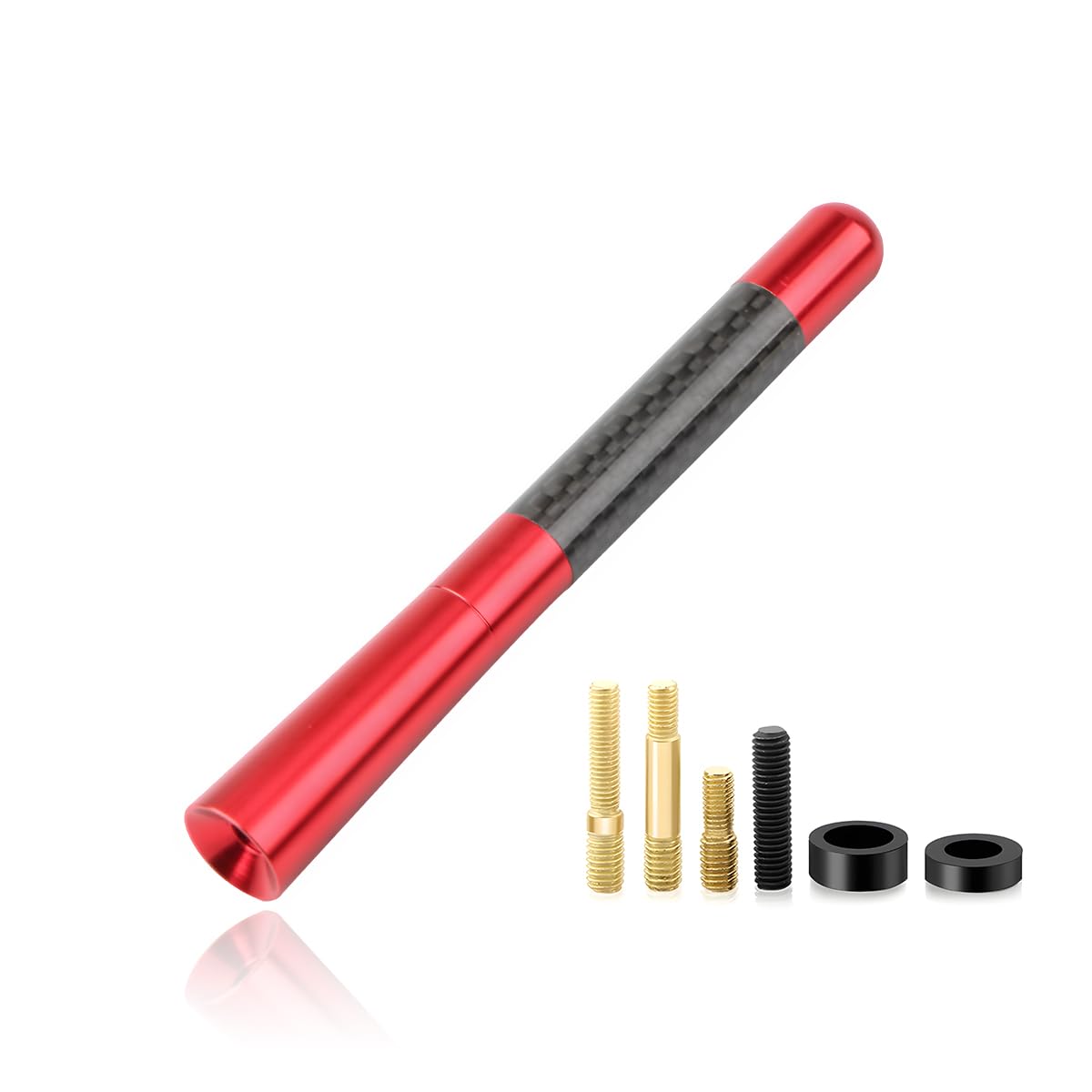 Car Short Antenna, 4.72" Aluminum Radio Antennas Replacement, Carbon Fiber Antenna Kit with Screws, AM/FM Roof Mount Car Radio Reception Antennas Mast for Most Cars SUVs (Red)