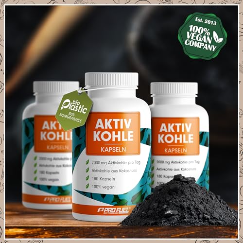 Aktivkohle Kapseln 540x - optimal hochdosiert mit 2000 mg pro Tag - Aktivkohle aus Kokosnuss als Alternative zu Kohletabletten - laborgeprüft mit Zertifikat - Vorrat für 90 Tage
