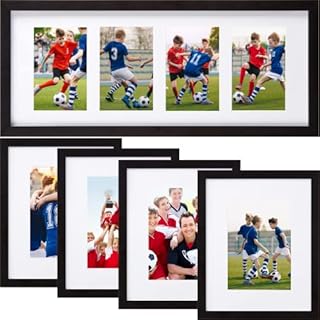 UPWOIGH (5 Packs 20x8 Wood Photo Frame Black10x8 Photo Frame Set of 4, Displays Panoramic Frames or Four 6x4 Inch Photos Frames and 7x5 In Photos with Mat, Multi Collage 5 Piece