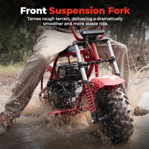 Image of FRP GMB100 Performance 99CC 4-Stroke Mini Dirt Bike - Upgraded Hydraulic Brakes & Front Suspension Fork, 28MPH Off-Road Mini Bike with LED Headlight, Anti-Slip Seat, Supports 220LBS,Red