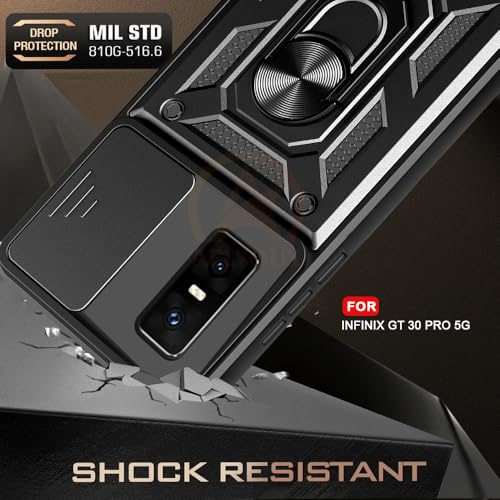 Image of Armor Bumper Back Cover Case for Infinix GT 30 Pro 5G Rotating Camera Cover, Ring Holder & Kickstand | Heavy Duty & 360 Degree Protection Infinix GT 30 Pro 5G Back Cover (Black)