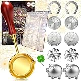 Zinngießen Silvester Spiele Set 2026 mit 10 Zinnfiguren und 1 Löffel, orakel für Partyspiel, Glücksbringer Silvester Deko, Kinder Geschenke Neujahrsgeschenke, die Gesunde Alternative zum Bleigießen