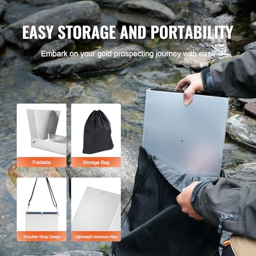 Image of VEVOR Complete Sluice Box Gold Panning Kit, 50 inch Folding Aluminum Alloy Gold Mining Equipment, 23 PCS Gold Prospecting Kit with Gold Pan, Classifier Screen, Separating Magnet, Backpack and More
