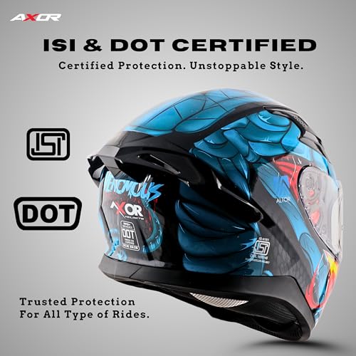 Image of Axor Apex Venomous ISI ECE DOT Certified Full Face Dual Visor Helmet for Men and Women with Pinlock Fitted Outer Clear Visor and Inner Smoke Sun Visor Black Blue(XL)