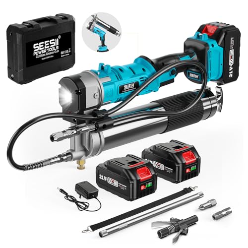 Seesii Innovative 2-in-1 Grease Gun: High-Efficiency 5.3 oz/min 12,000 PSI Electric Grease Gun Kit with 2 * 2.0AH Batteries and Charger, Easy-to-Use for Farmers, Equipment Operators & Owners