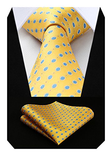 HISDERN Gravatas de homem modernas conjunto gravata e lenço bolinhas gravatas elegante casamento, amarelo / azul, Talla única