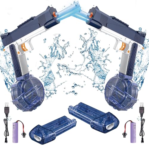 2Pcs Electric Water Guns Battery Powered Water Gun Auto Water Gun Rechargeable Automatic Spray Gun Toys Capacity Range Up to 32 FT Range for Adults & Kids - Blue