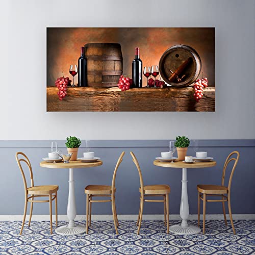 Muolunna Bk06250 Wall Art Canvas Print Fruit Grape Red Wine With Bottle Barrel Painting On Canvas Stretched And Framed Ready To Hang For Home Decor Living Room Bedroom Kitchen Office Artwork #TOP4