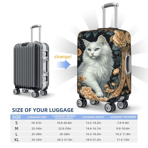 Vintage White Cat With Flower Fantasy Elastic Travel Luggage Covers Dustproof Scratch-Resistant Suitcase Protector Fit 22-24 Inch4