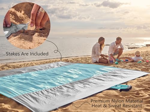 Image of WEKAPO Beach Blanket Sandproof Waterproof, Extra Large Beach Mat, Oversized & Compact Sand Free, Quick Drying Beach Essentials for Vacation, Cruise, Picnic & Camping with Stakes