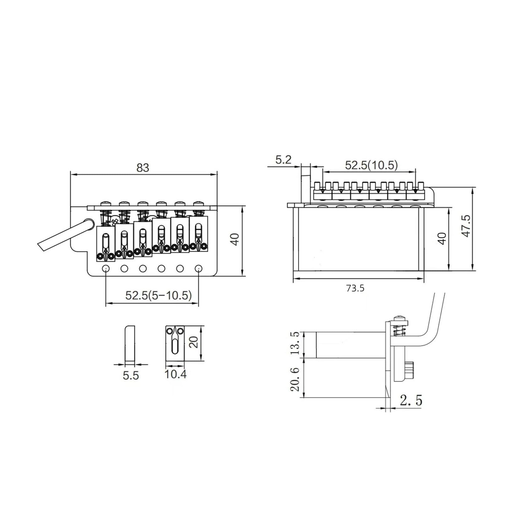 Ponte Tremolo Per Chitarra Elettrica Finitura Cromata Spaziatura Corde 10.5 Mm | Ponte per chitarra (6 viti)