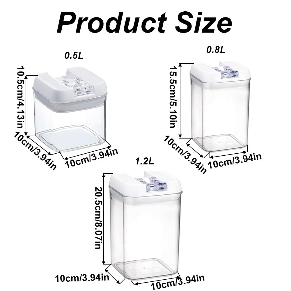 Set di 8 contenitori ermetici per alimenti, 500 ml/800 ml/1200 ml, trasparenti, per cereali, farina, zucchero e prodotti da forno