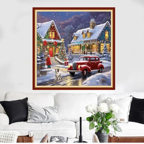 Image of Funxvoot Stamped Cross Stitch Kits Beginners Full Range of Embroidery Kits for Adults 11CT Embroidery Patterns Needlepoint Kits Printed Cross Stitch Kits - (Christmas Snow Scenery 18x18 inchs)
