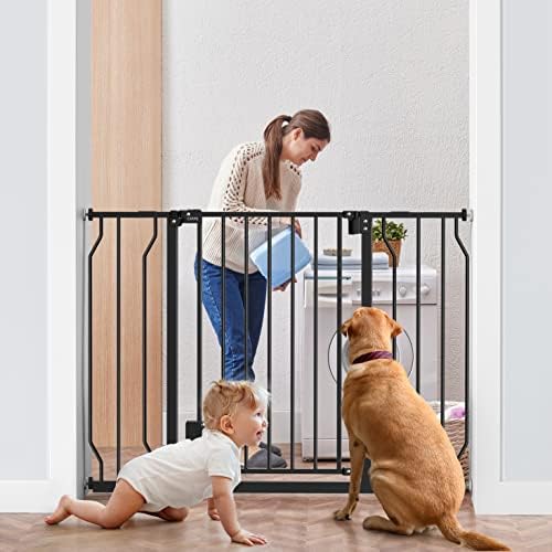 Ciays Baby Gate, 29.5” to 45.3” Dog Gate for Stairs Doorways and House, Auto-Close Safety Metal Child Gate for Babys Dogs with Alarm, Pressure Mounted, Black