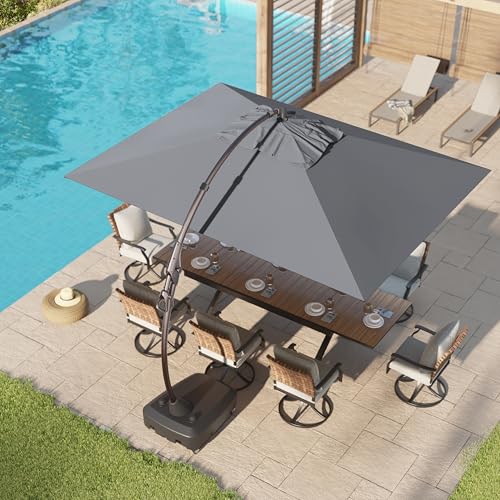 Grand patio 9x12 FT Cantilever Umbrella with Base & Cover Outdoor Aluminum Rectangle Offset Umbrellas Canopy for Pool Yard (Gray, 9x12 FT) 9x12 FT Gray