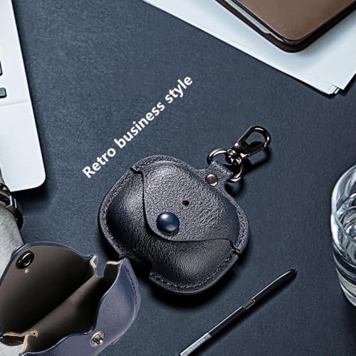 Image of Meyaar Leather Cover Case Compatible with AirPods 4 and AirPods 4 with Active Noise Cancellation (ANC) (2024) Front LED Visible. (Blue)