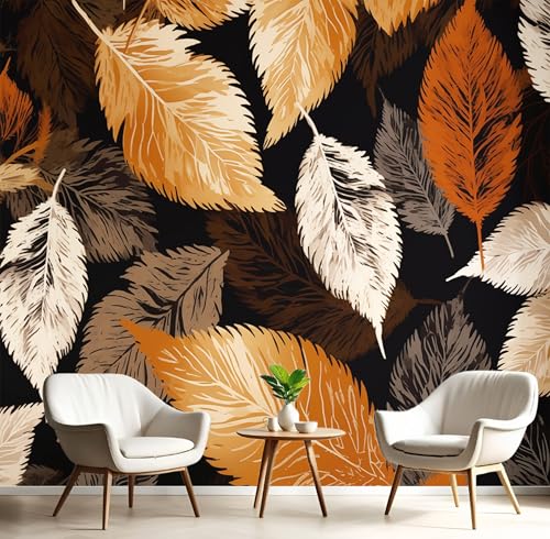 NAWVNMI Papel Pintado Panorámico en Hojas Secas Seda, 150 x 105cm, Vintage Otoño, Marrón Oscuro Dorado, Papel Pintado Panorámico, Pared Póster para Salón Dormitorio Fotomurales Decoración