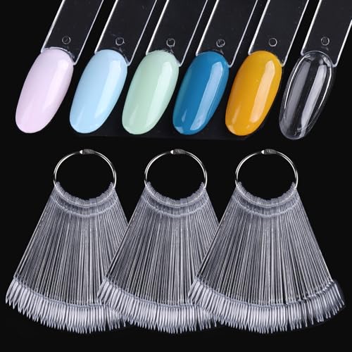 150 Pcs Clear Nail Swatch Sticks with Ring Oval Shape Nail Swatches for Gel Polish Transparent Acrylic Tips for Organization Displaying Colors and Training Nails tech Supplies for Home or Salon Use